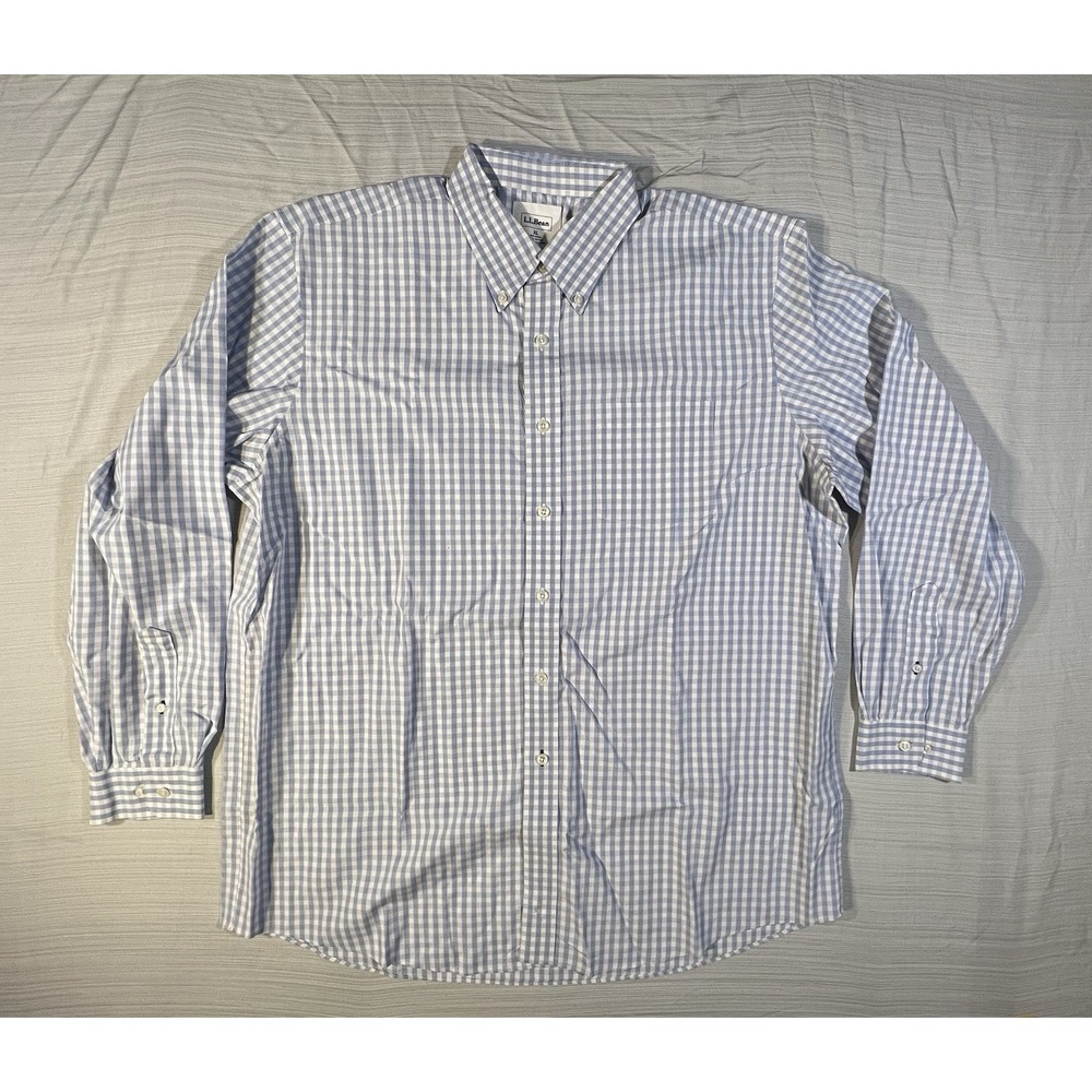 L.L. Bean Shirt Mens Large Blue Check Long Sleeve Pocket Button Up SIZE XL - Picture 2 of 9